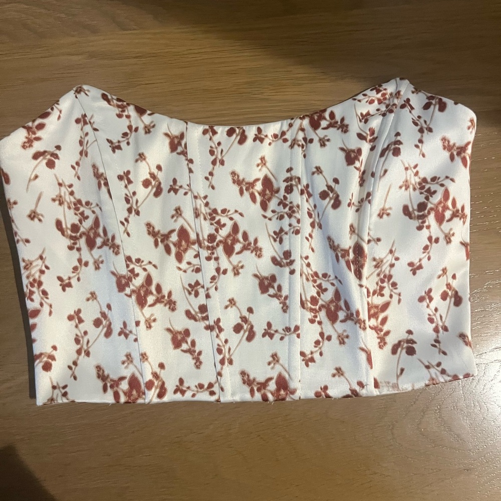 Forever 21 White Floral Strapless Top